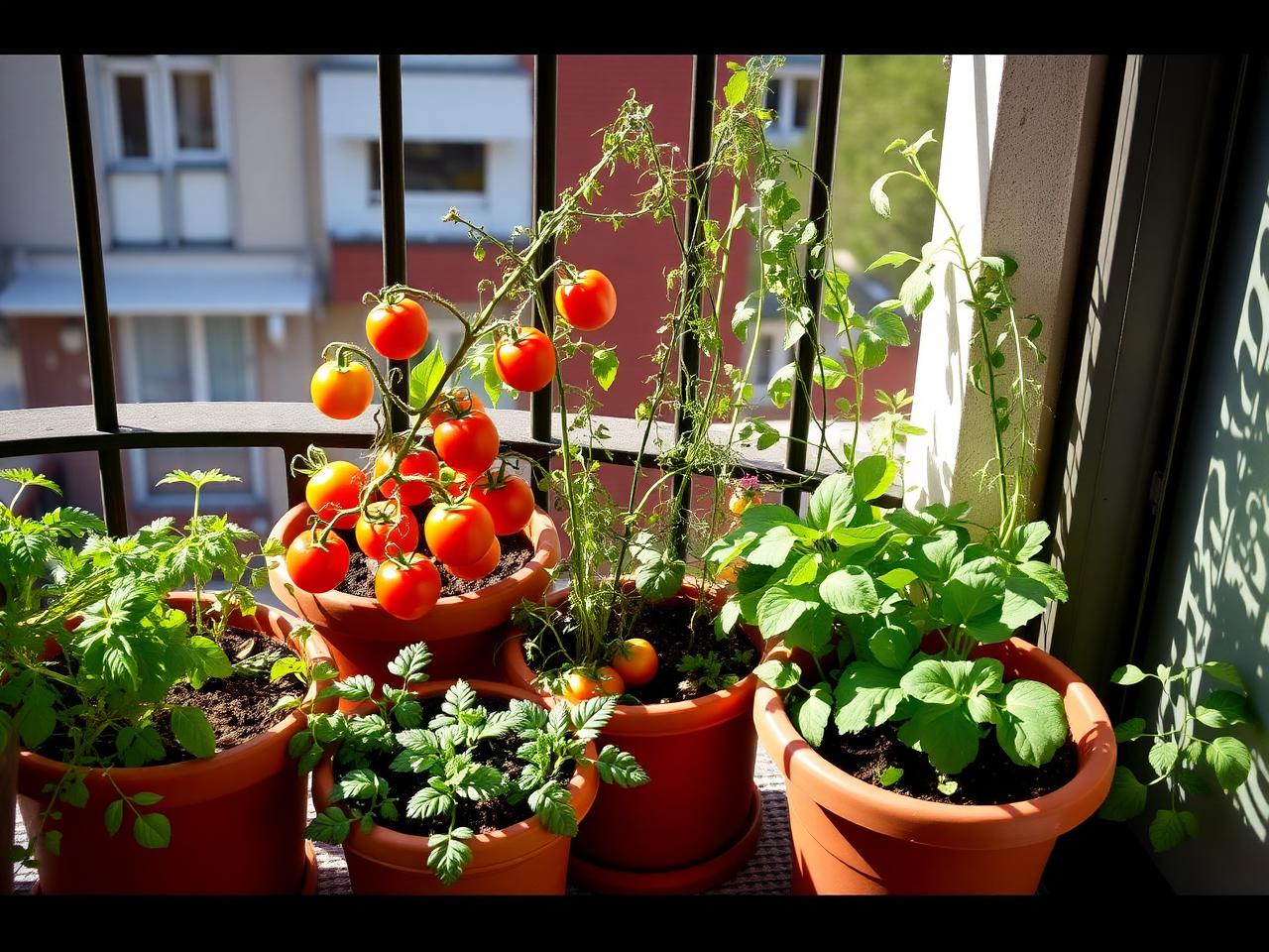 Balcony tomatoes and herbs