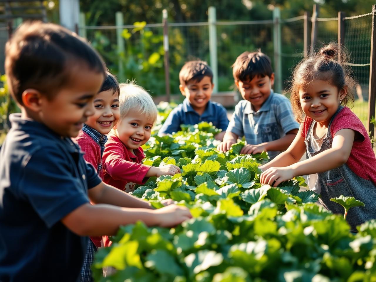 Students harvesting school greens